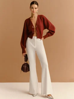 Leg-Of-Mutton Sleeve Metal-Detail Short Cardigan