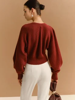 Leg-Of-Mutton Sleeve Metal-Detail Short Cardigan