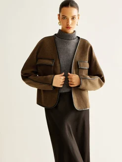 Leisure Contrast Trim Tweed Coat