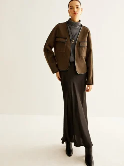 Leisure Contrast Trim Tweed Coat