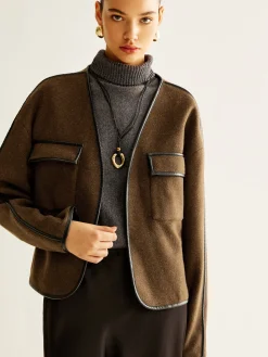Leisure Contrast Trim Tweed Coat
