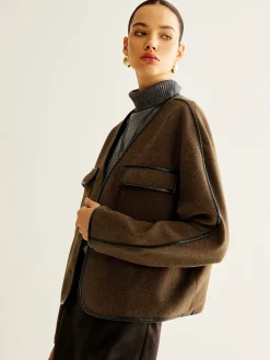 Leisure Contrast Trim Tweed Coat