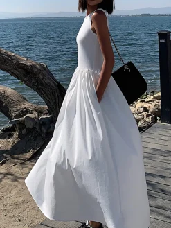 Leisure Crew Neck Long Dress