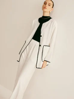 Leisure Embroidered Trim Wide-Leg Pants Set
