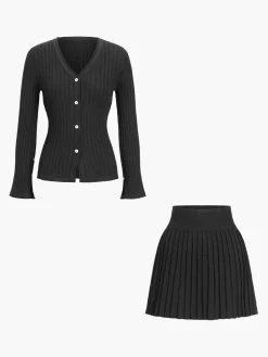 Leisure Long Sleeve Two Piece Skirt Set
