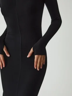 Leisure Mock Neck Long Sleeve Midi Dress