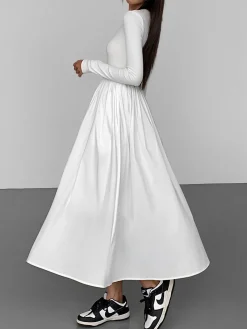 Leisure Pockets Long Sleeve Long Dress