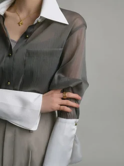Leisure See Through Shirt With Cami Top