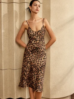Leopard Print Backless Cami Midi Dress