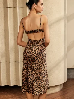 Leopard Print Backless Cami Midi Dress
