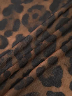 Leopard Print Long Sleeve Lace Trim Blouse