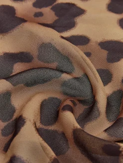 Leopard Print Semi-Sheer Ruffle V-neck Shirt
