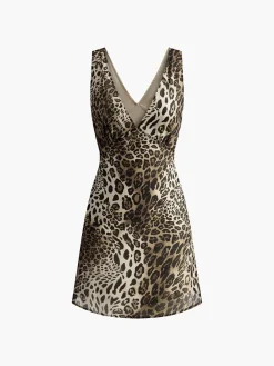 Leopard Print V-Neck Sleeveless Dress