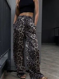 Leopard Print Wide Leg Pants