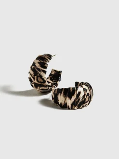 Leopard Printed C-Shape Stud Hoop Earrings
