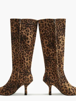 Leopard Printed Knee-High Zipper Boots