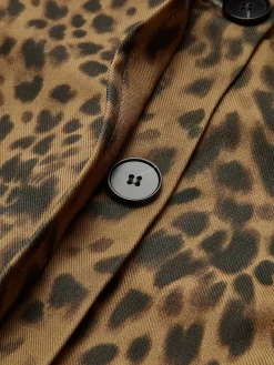 Leopard Printed Lapel Trench Coat