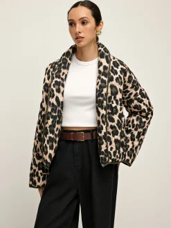 Leopard Printed Lapel Winter Coat