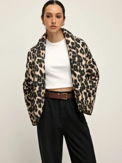 Leopard Printed Lapel Winter Coat