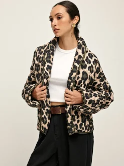 Leopard Printed Lapel Winter Coat