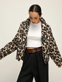 Leopard Printed Lapel Winter Coat