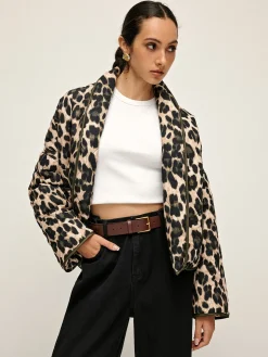 Leopard Printed Lapel Winter Coat