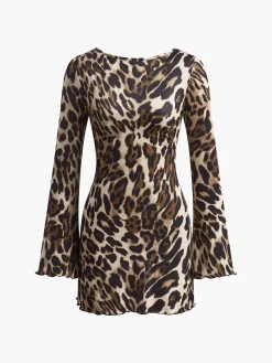 Leopard Printed Open Back Tie Dress