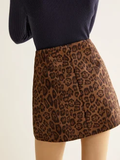 Leopard Printed Suede Skirt