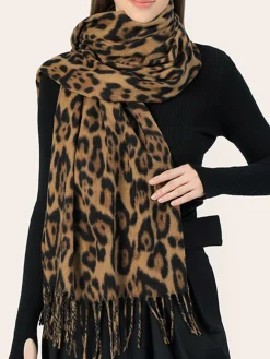 Leopard Printed Tassel Warm Scarf