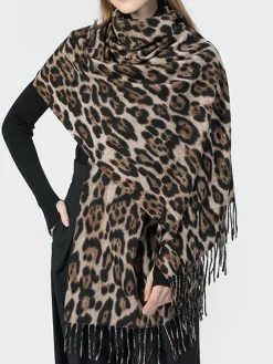 Leopard Printed Tassel Warm Scarf