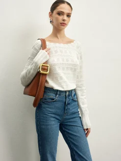 Lettuce Trim Backless Pointelle Knit Top
