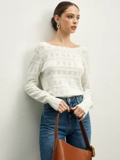 Lettuce Trim Backless Pointelle Knit Top