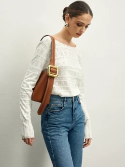 Lettuce Trim Backless Pointelle Knit Top