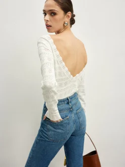 Lettuce Trim Backless Pointelle Knit Top