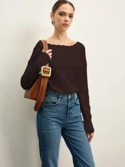 Lettuce Trim Backless Pointelle Knit Top