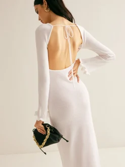 Lettuce Trim Backless Sweater Long Dress