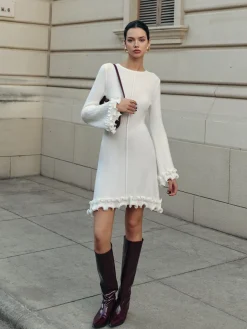 Lettuce Trim Bell Sleeve Sweater Dress