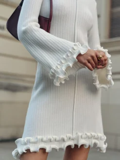 Lettuce Trim Bell Sleeve Sweater Dress