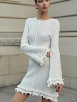 Lettuce Trim Bell Sleeve Sweater Dress