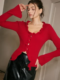 Lettuce Trim Bell Sleeve Slim Sweater