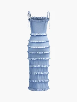 Lettuce Trim Knotted Cami Midi Dress