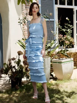 Lettuce Trim Knotted Cami Midi Dress