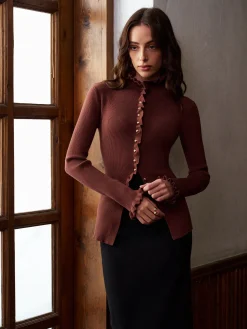 Lettuce Trim Metal-Button Split Cardigan