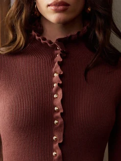 Lettuce Trim Metal-Button Split Cardigan