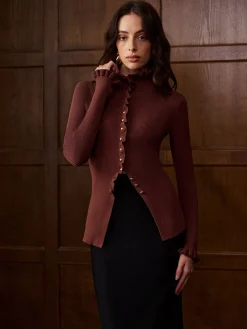 Lettuce Trim Metal-Button Split Cardigan