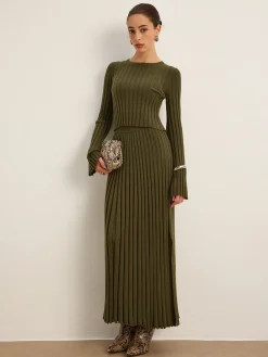 Lettuce Trim Pleated Sweater Skirt