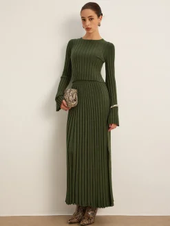Lettuce Trim Pleated Sweater Skirt