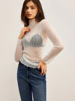 Lettuce Trim Textured Sheer T-Shirt