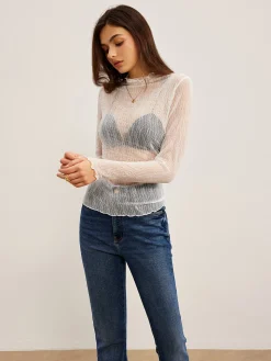 Lettuce Trim Textured Sheer T-Shirt