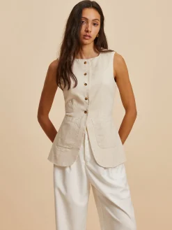 Linen Blend Pockets Vest